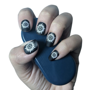 dean nail wrap on medium nails black white anti possession symbol
