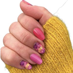 pink weave pattern nail wraps on medium nails