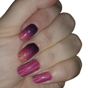 pink ombre swirls pattern nail wraps on medium nails