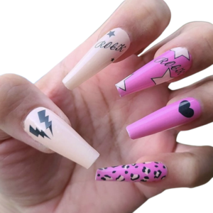pink hearts and stars nail stickers on long nails