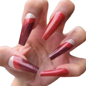 glitter shades of red nail silver nails wraps on long nails