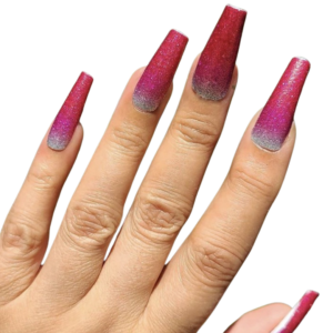 silver and pink glitter ombre nail wraps on long nails