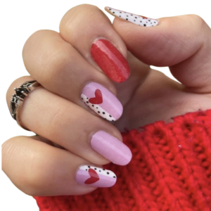 pink and red heart nail wrap medium nails