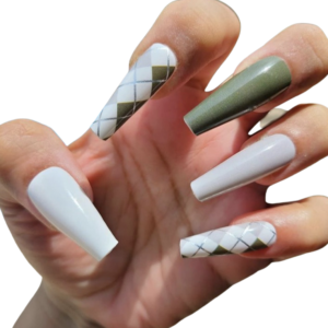 green sweater pattern nail wraps long nails