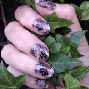 black leaves overlay nail wrap over medium nails