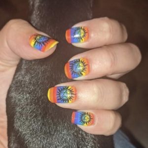 rainbow flag with anti possession supernatural symbol in black on medium nails