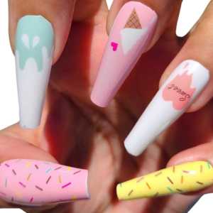 pastel pink ice cream pattern nail wrap on long nails