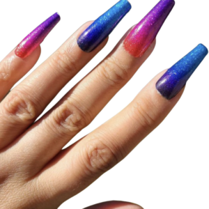 blue and pink ombre glitter long nails