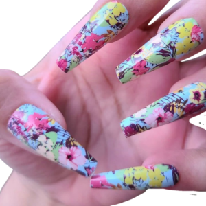 multi colour floral nail wraps on long nails