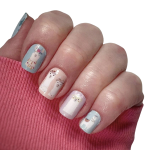 Pastel colour llama nail wraps on medium nails