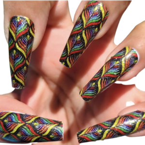 Multi coloured glitter pattern nail wraps on long nails