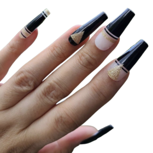 Black gold and overlap nail wraps on long nails