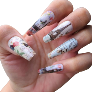Paris Eiffel tower nail wrap on long nails
