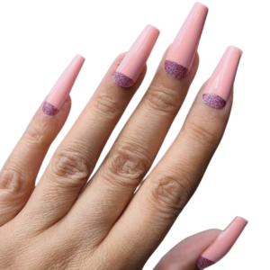 Pale pink pink glitter cuticles nail wraps on long nails