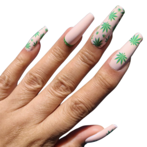 cannabis marijuana nail wrap on long nails
