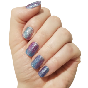 blue and purple swirl pattern nail wrap on medium nails