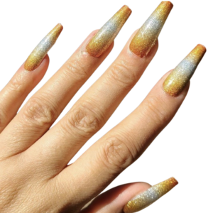 gold and silver ombre glitter nail wrap on long nails