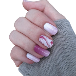 pink swirl custom design on medium nails