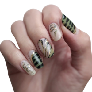 snake and green swirl nail wraps on medium