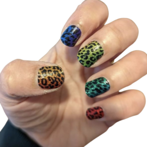 multi colour glitter animal print nail polish stickers on long nails