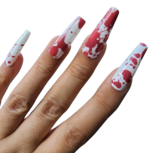 blood spatter nail wraps on long nails