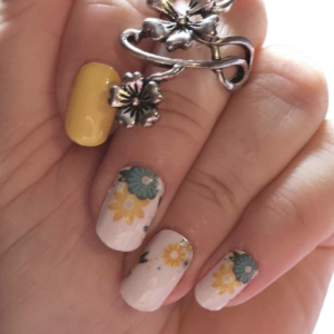 yellow and green spring flowers medium nails