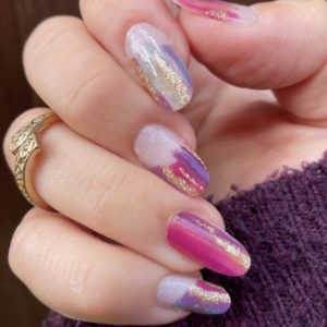 purple glitter swirls pattern nail wrap clear cuticles long nails