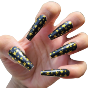 black gold metallic stars nail wrap long nails