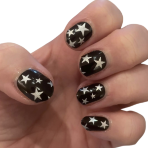 silver stars black background nail wraps on short nails