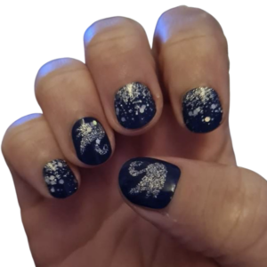 blue and silver glitter swans nail wraps on short nails