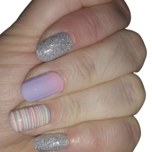 pastel stripes silver glitter nail wrap on medium nails