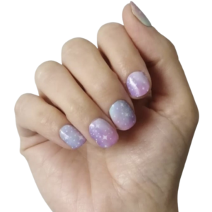 lilac and pink stars sky nail wrap on medium nails