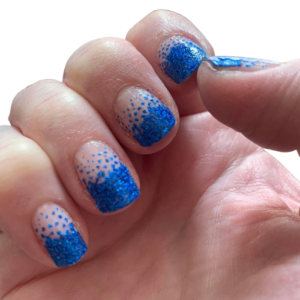 blue dipped glitter tips on medium nails