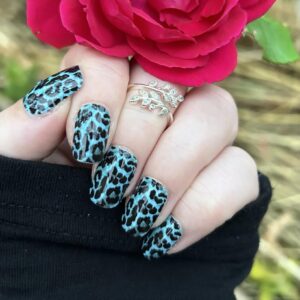 teal leopard nail wrap