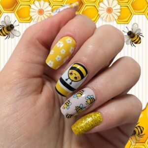 Busy bee nail wrap exclusive to Bewitched Digits